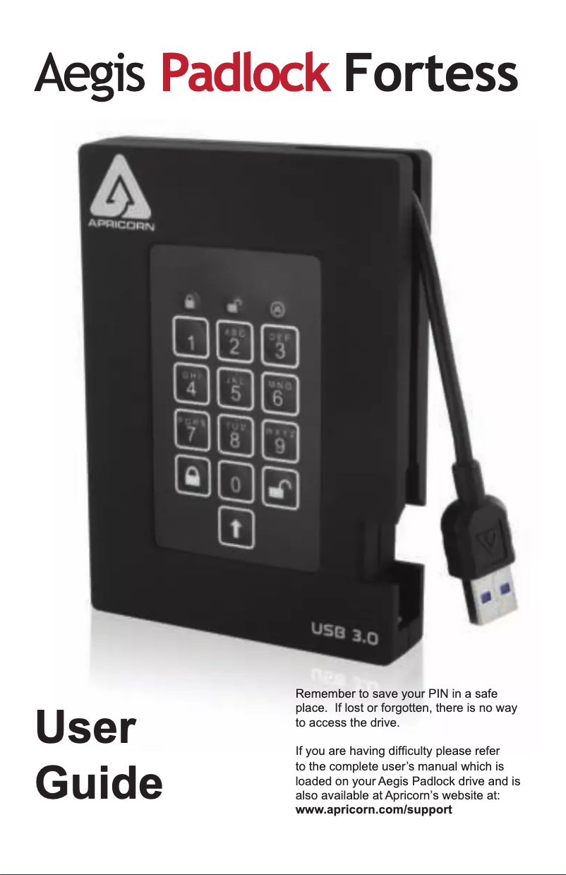 Page 1 of the manual User Manual Apricorn Padlock Fortress