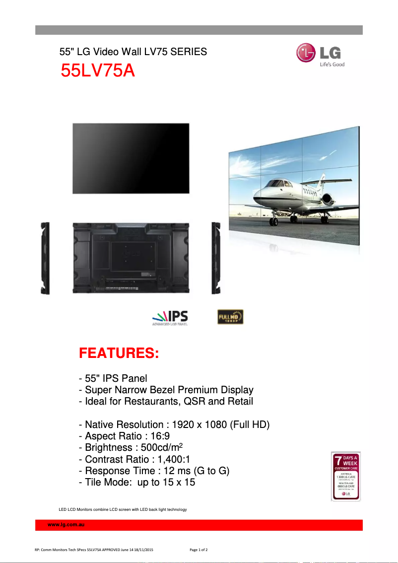 Page 1 of the manual Technical Sheet LG 55LV75A