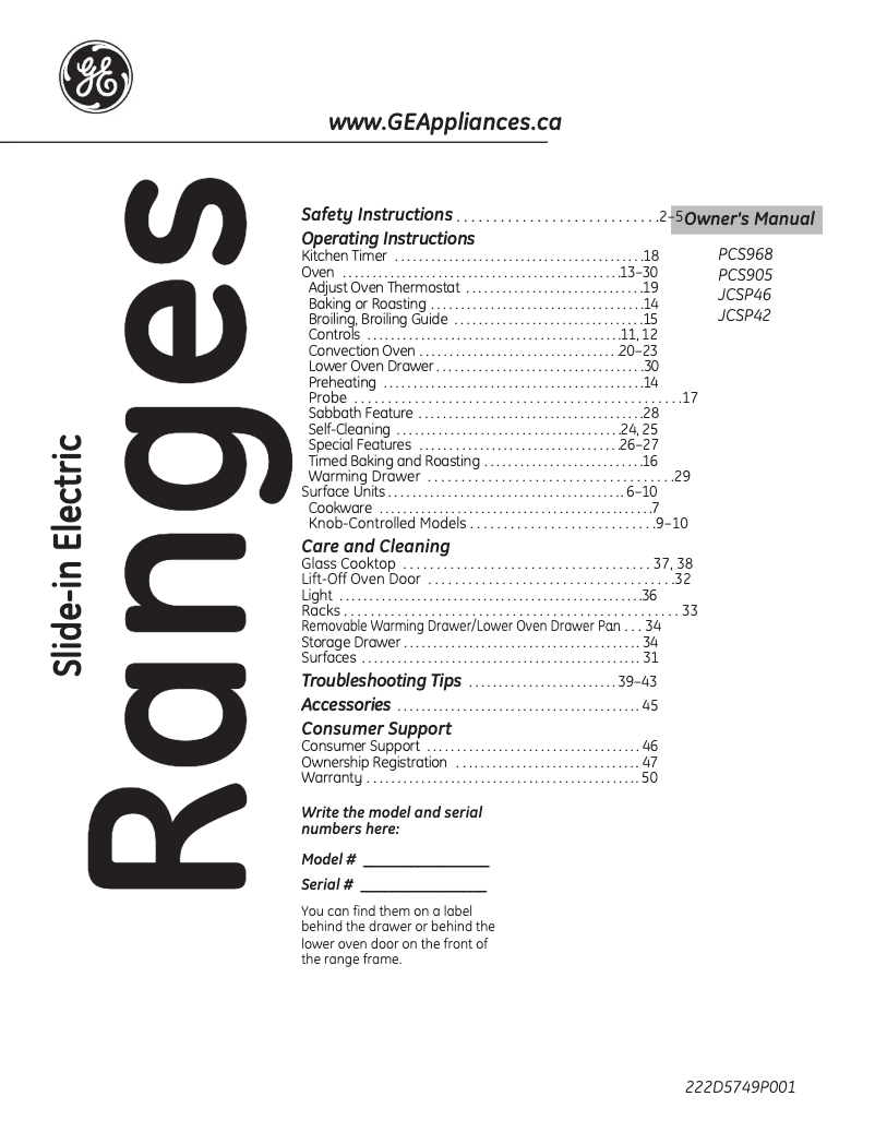 Page 1 of the manual User Manual GE PCS905DRBB