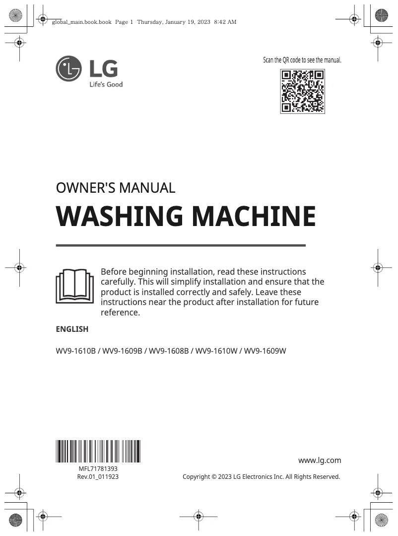 First page image of the manual for WV9-1610W