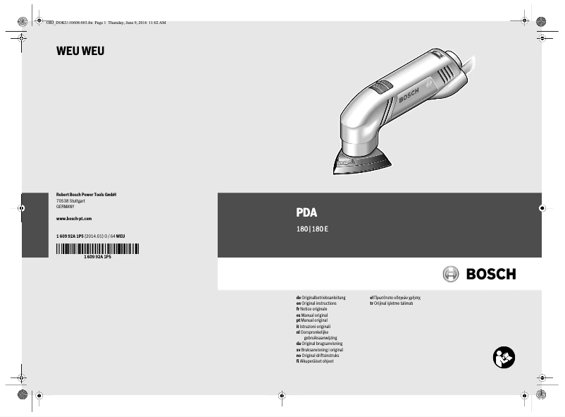 First page image of the manual for PDA 180 E
