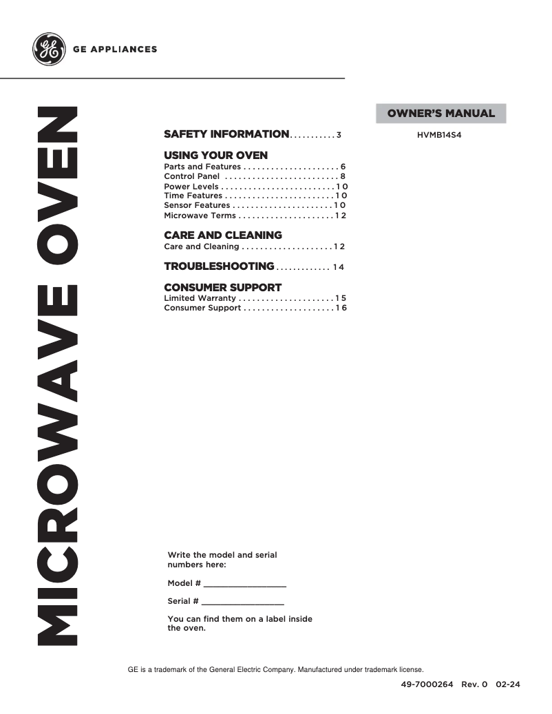 First page image of the manual for HVMB14S4WWW