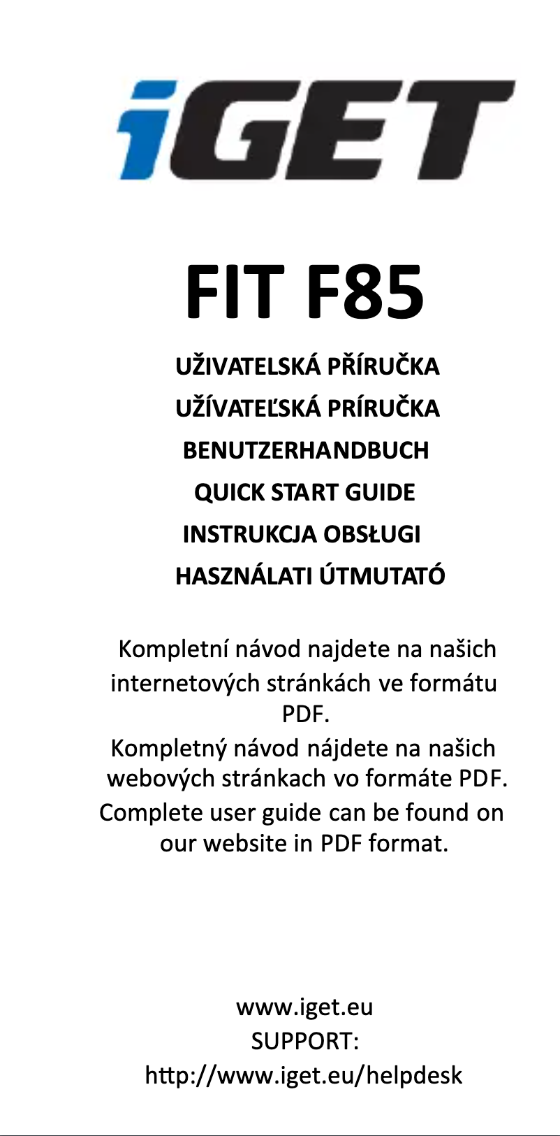 Page 1 of the manual User Manual iGET FIT F85