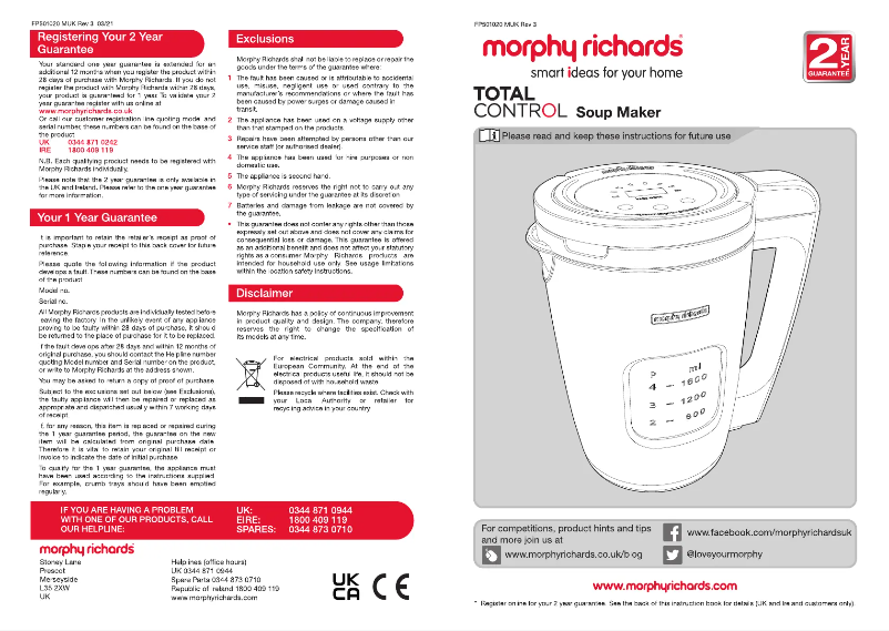 Page 1 of the manual User Manual Morphy Richards Total Control 501020