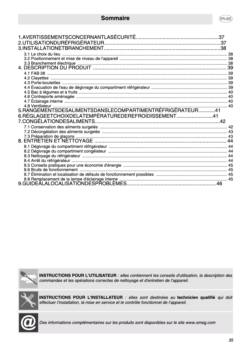 Page 1 of the manual User Manual Smeg FAB28LNE