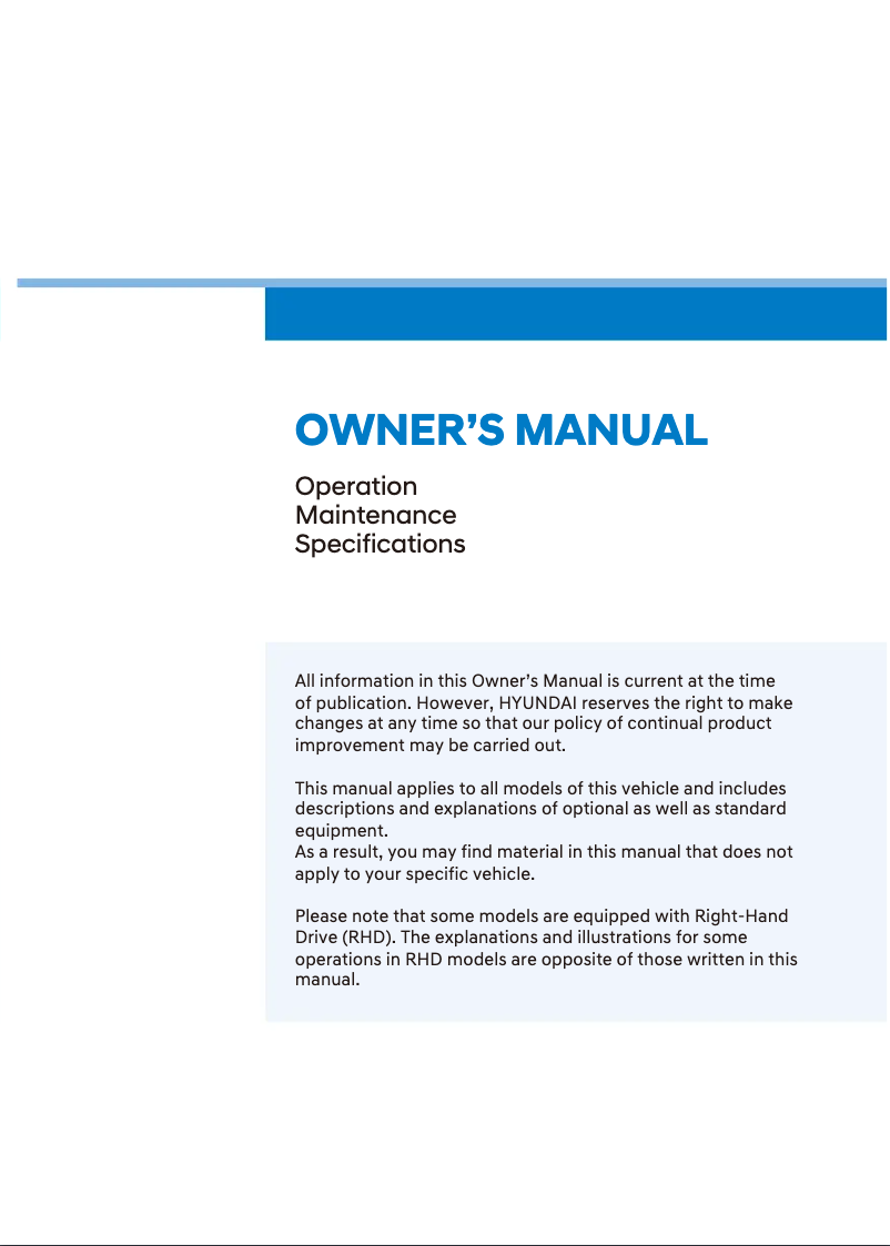 First page image of the manual for KONA Hybrid (2020)