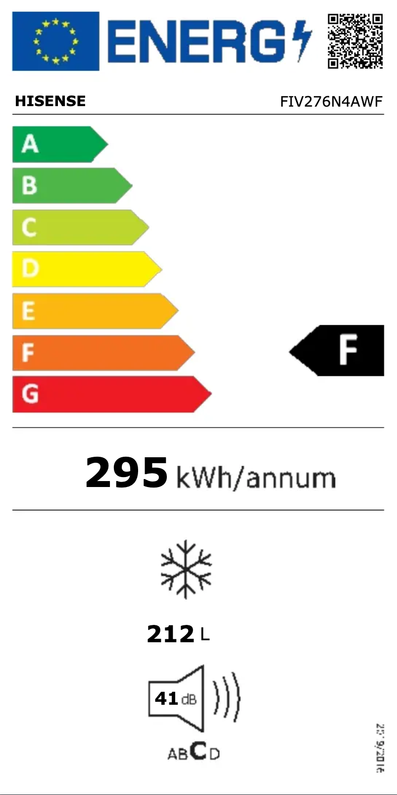Page 1 of the manual Energy Label Hisense FIV276N4AWF
