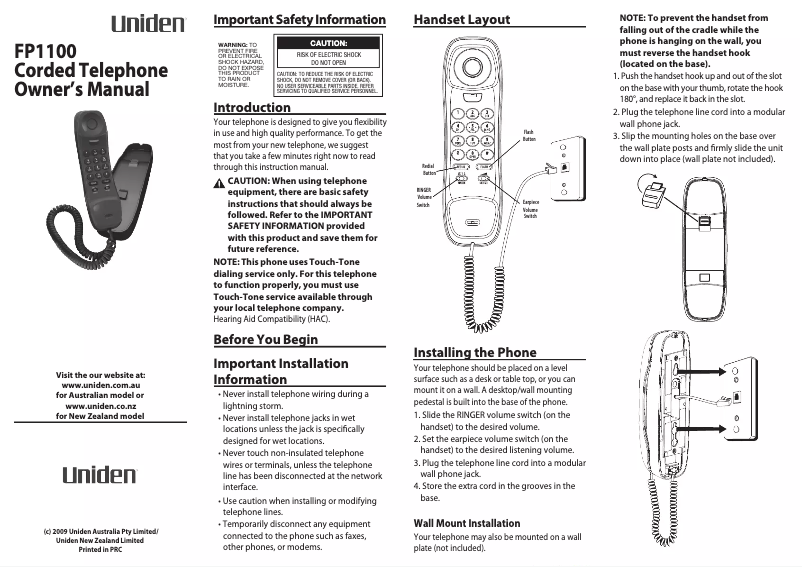 Page 1 of the manual User Manual Uniden FP 1100