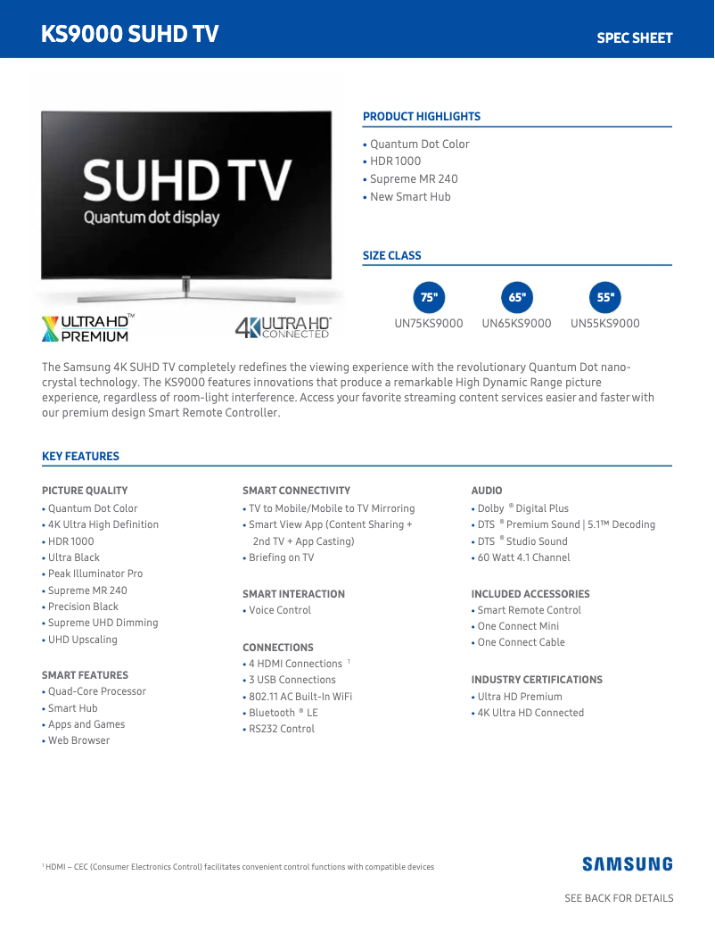 First page image of the manual for UN75KS9000F