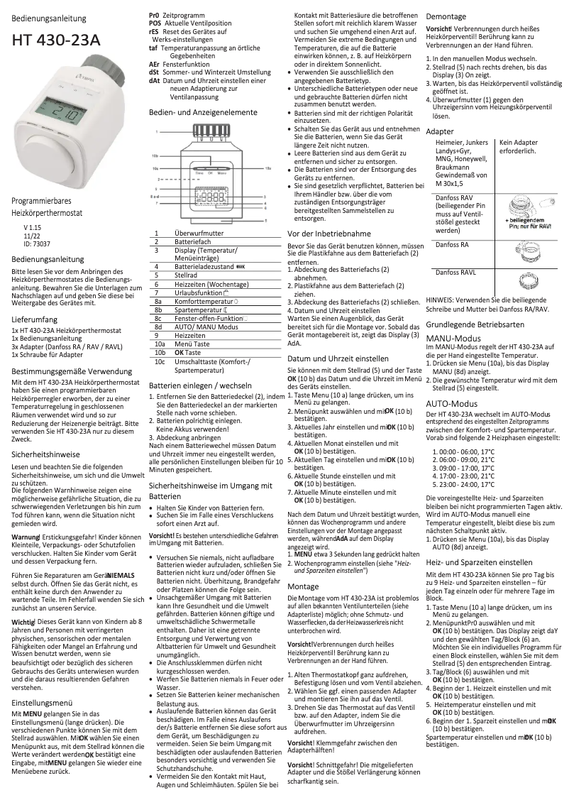 First page image of the manual for HAT 430-23A