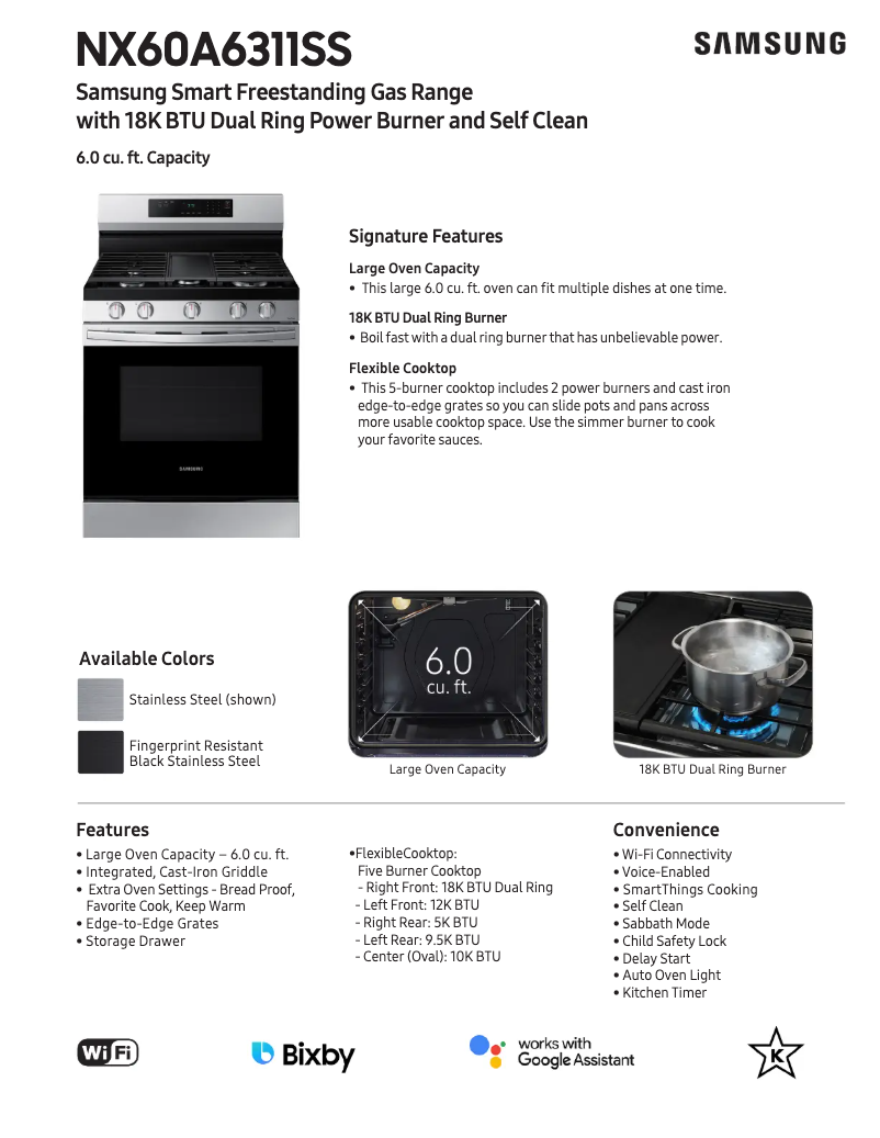 Page 1 of the manual Technical Sheet Samsung NX60A6311SS