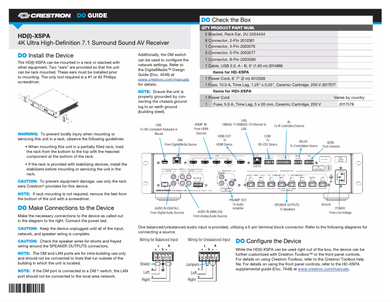 Page 1 de la notice Manuel utilisateur Crestron HDI-XSPA