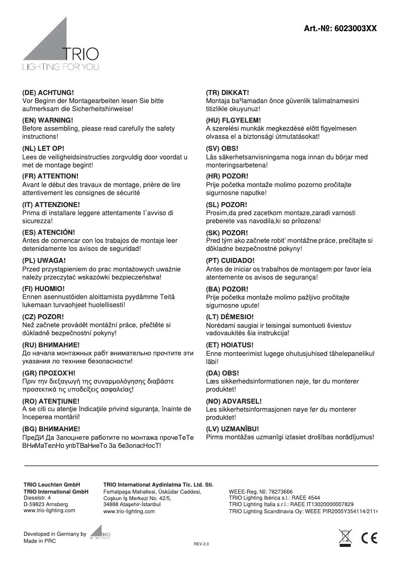 Page 1 of the manual User Manual Trio Lighting Moony 602300301