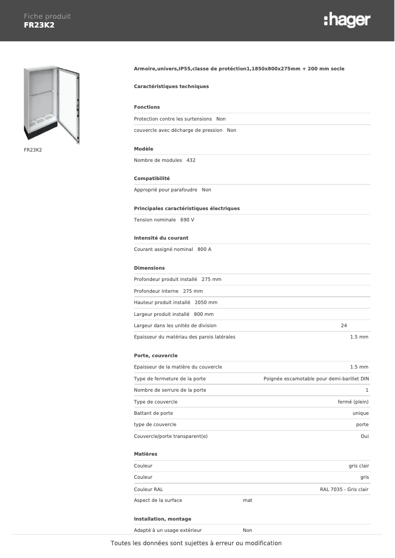 First page image of the manual for FR23K2