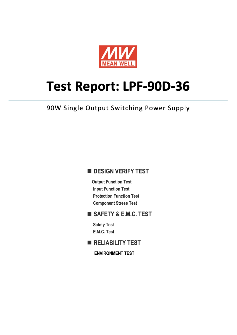 Page 1 of the manual Technical Sheet Mean Well LPF-90D-36