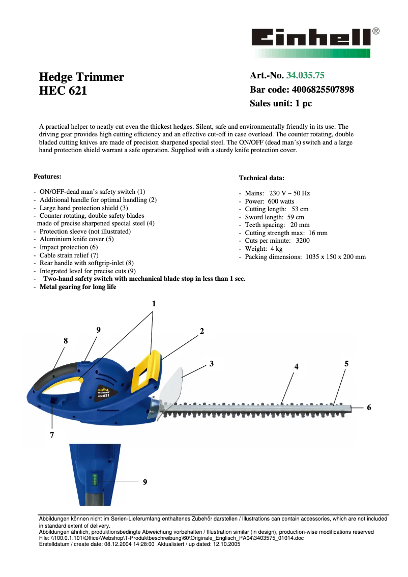 First page image of the manual for Royal HEC 621