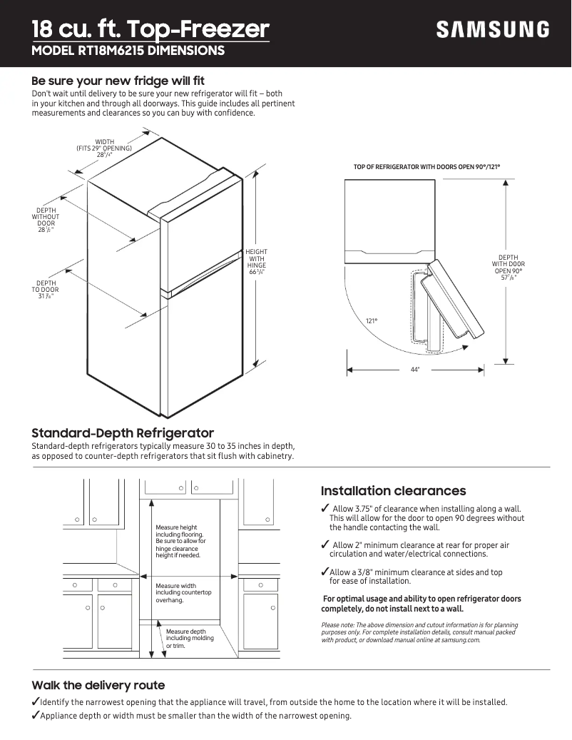 Page 1 of the manual Measuring Guide Samsung RT18M6215SG
