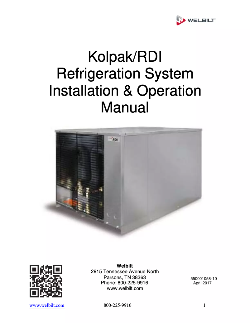 Page 1 of the manual User Manual Kolpak Polar Pak PX7-0610-CT-T3