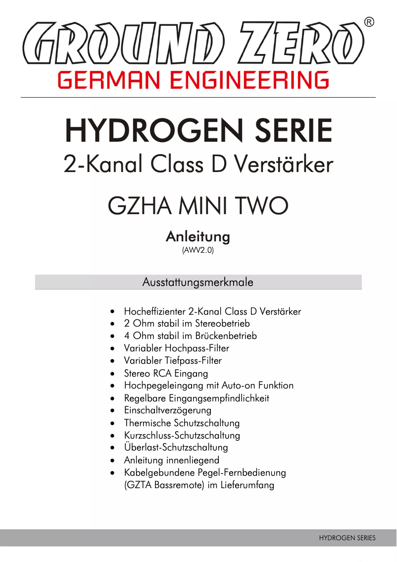 First page image of the manual for GZHA MINI TWO