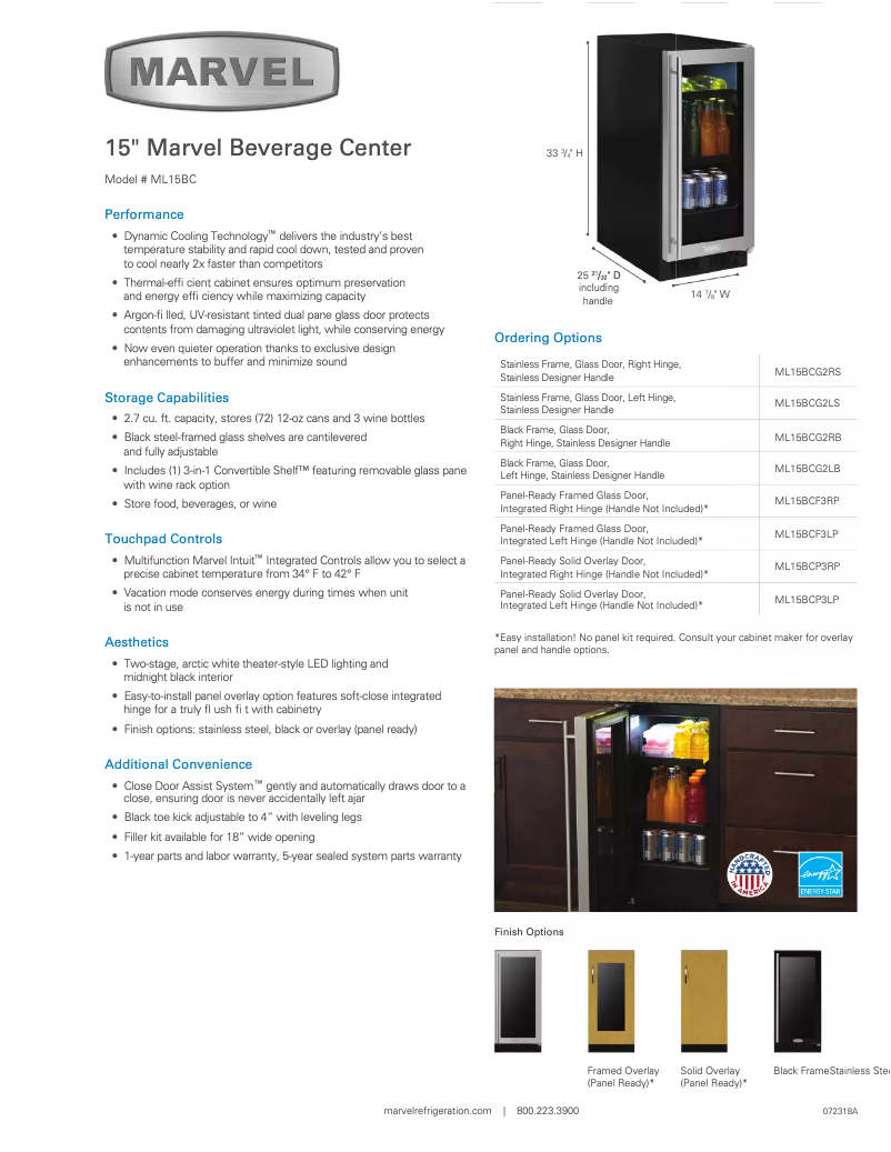 Page 1 of the manual Technical Sheet Marvel ML15BCF3LP