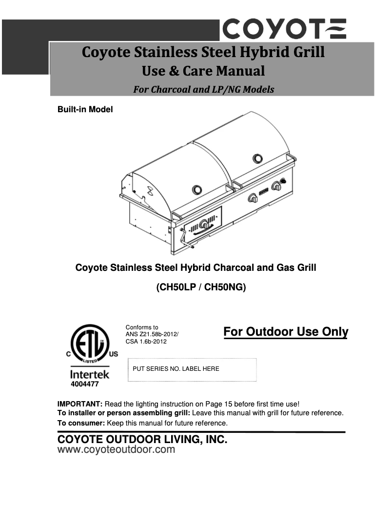 First page image of the manual for CH50NG