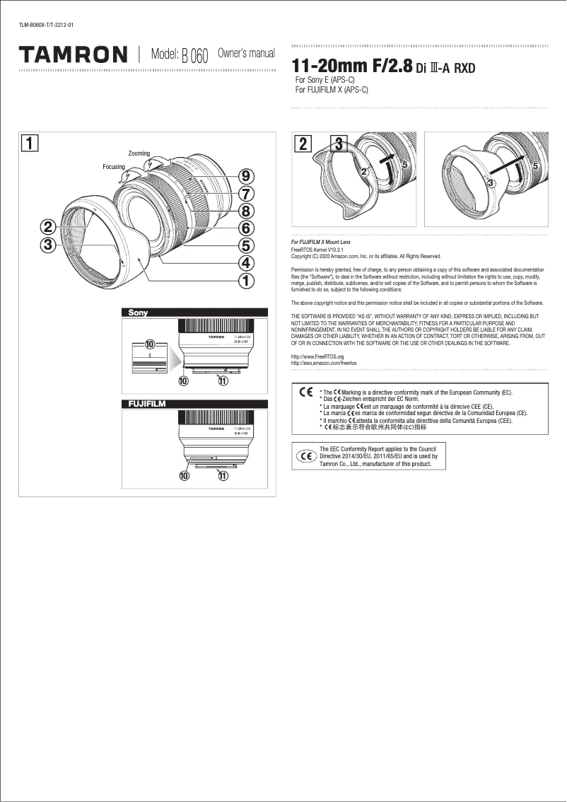 First page image of the manual for 11-20mm F/2.8 Di III-A RXD