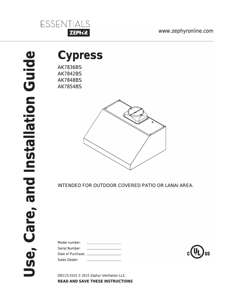 Page 1 of the manual User Manual Zephyr AK7842BS