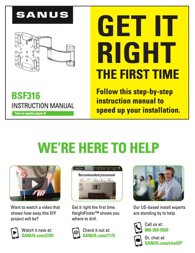 Page 1 of the manual Installation Guide Sanus BSF316