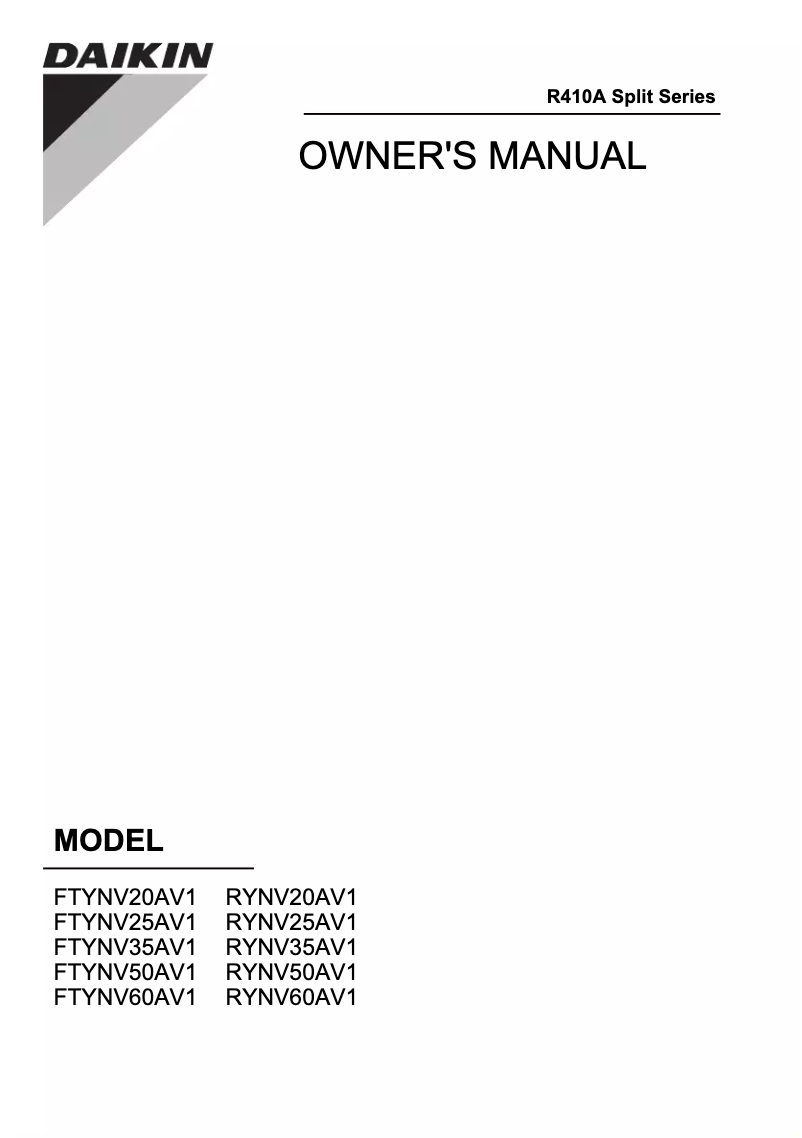 First page image of the manual for FTYNV20AV1
