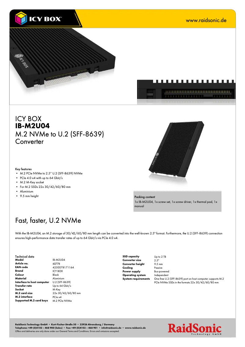 Page 1 of the manual Technical Sheet Icy Box IB-M2U04