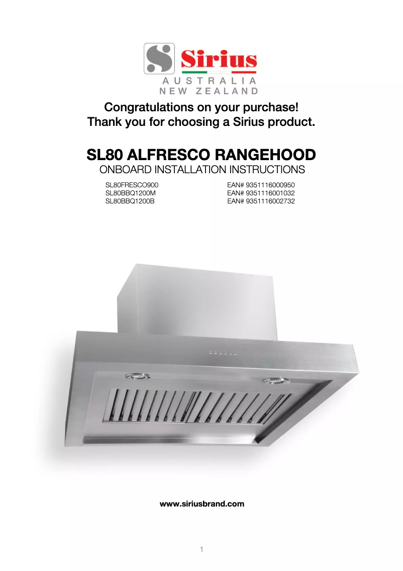 Page 1 of the manual User Manual Sirius SL80 BBQ 1200M