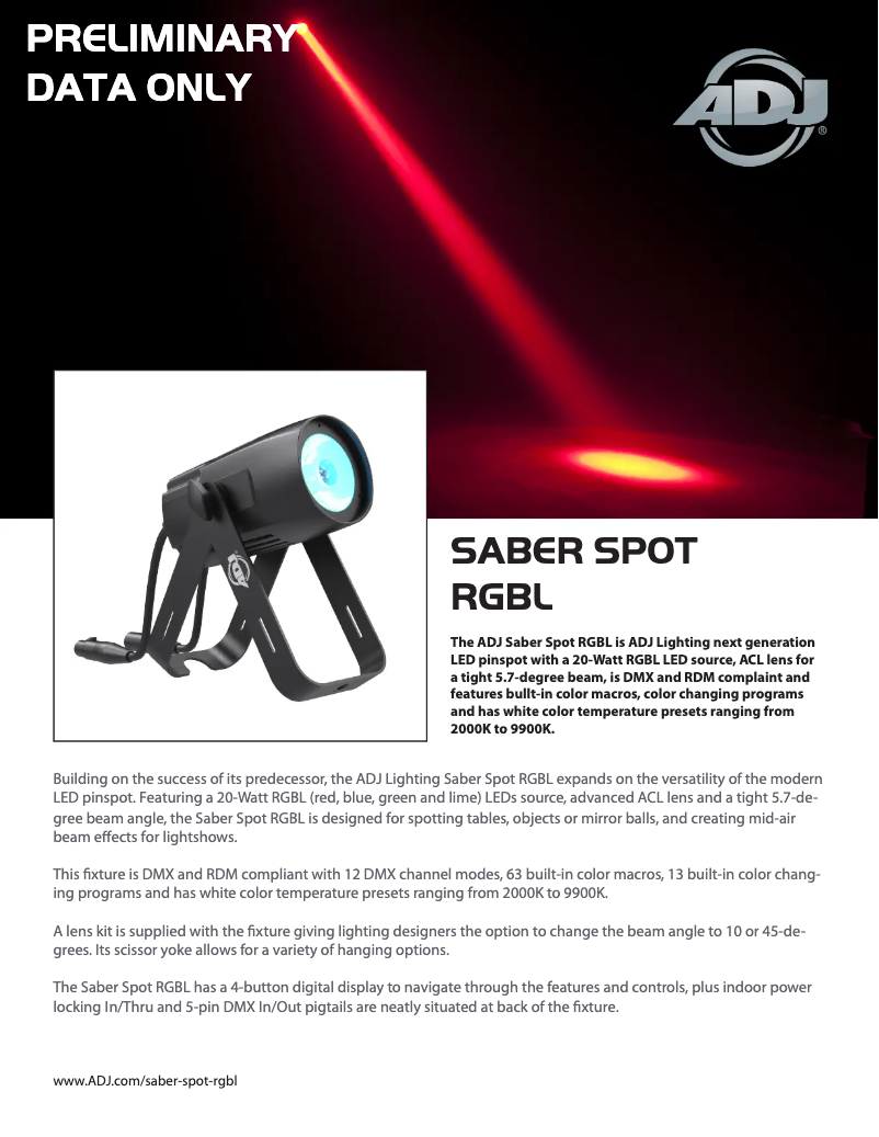 Page 1 of the manual User Manual American DJ Saber Spot RGBL