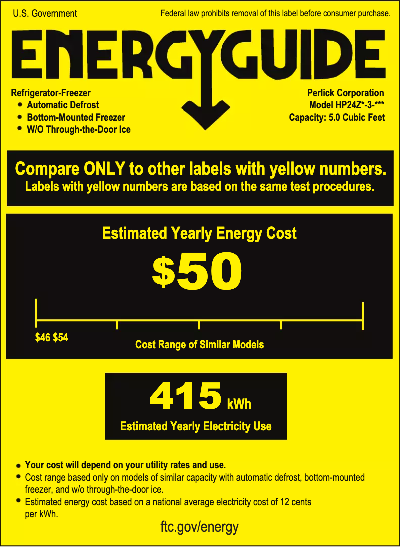 Page 1 of the manual Energy Label Perlick HP24ZO-3-5