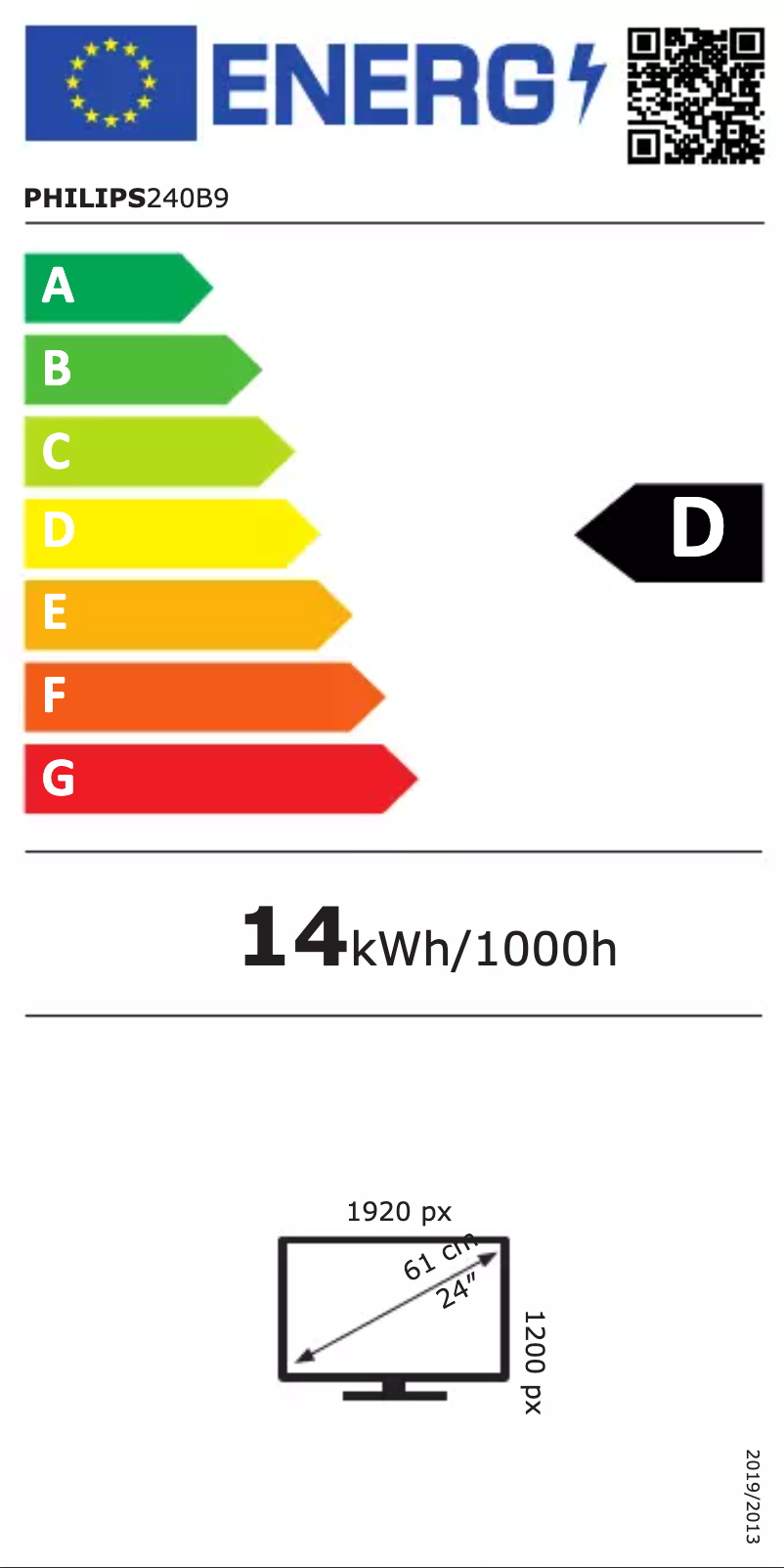 Page 1 of the manual Energy Label Philips B Line 240B9