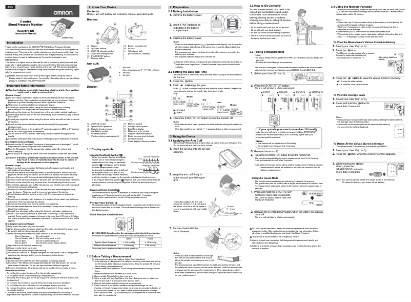 Page 1 of the manual User Manual Omron BP742N