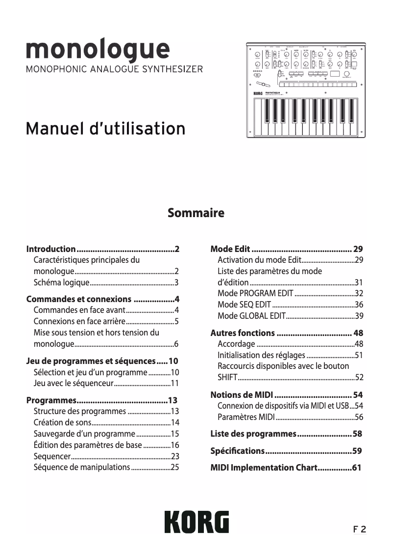 Page 1 of the manual User Manual Korg Monologue