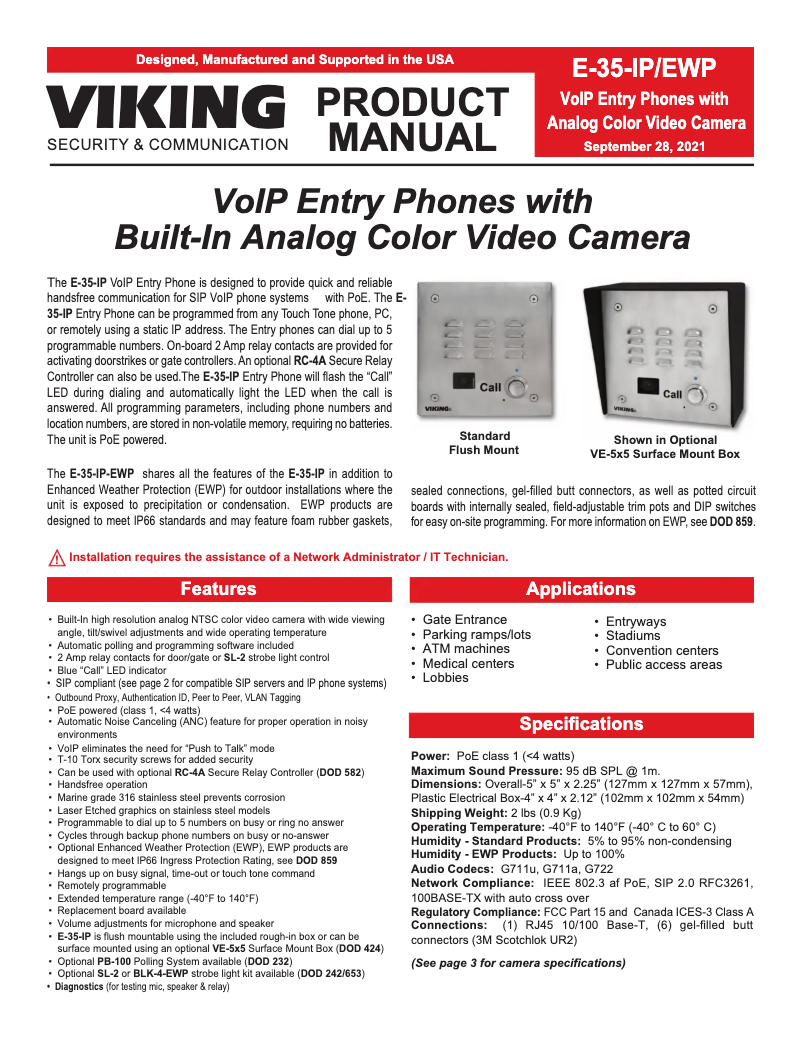 Page 1 of the manual User Manual Viking E-35-IP-EWP