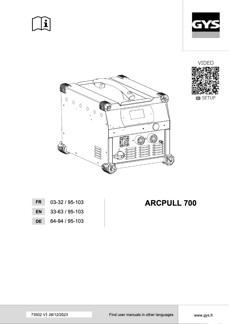 Page 1 de la notice Manuel utilisateur GYS Arcpull 700