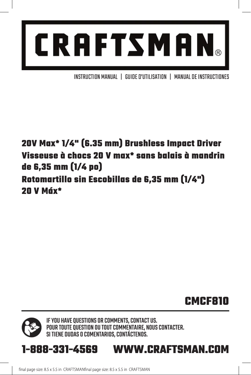 Page 1 of the manual User Manual Craftsman CMCF810C1