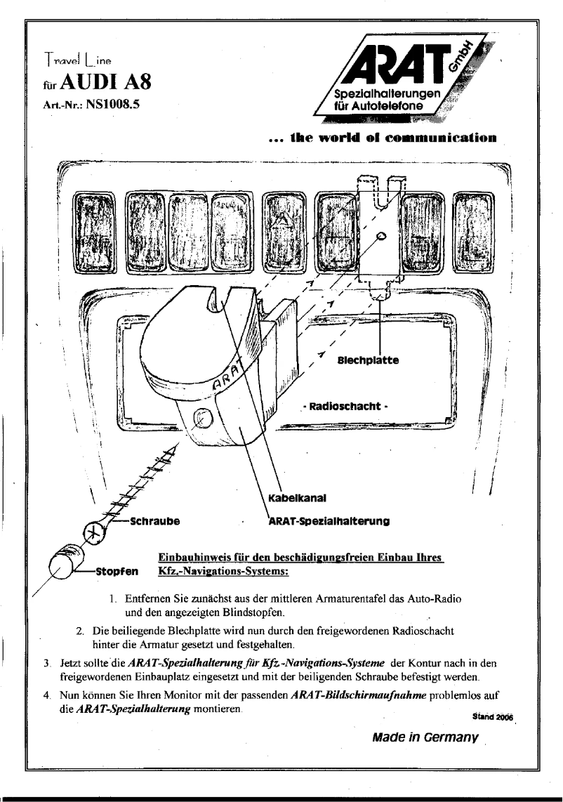 Page 1 of the manual User Manual Arat NS1008.5