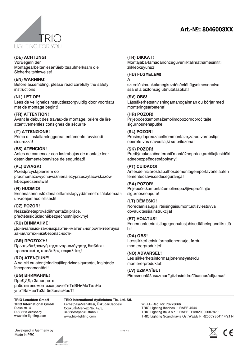 Page 1 of the manual User Manual Trio Lighting Dakota 804600331