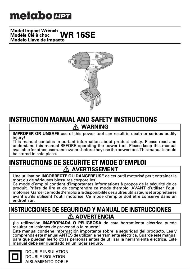 Page 1 of the manual User Manual HiKOKI WR16SE