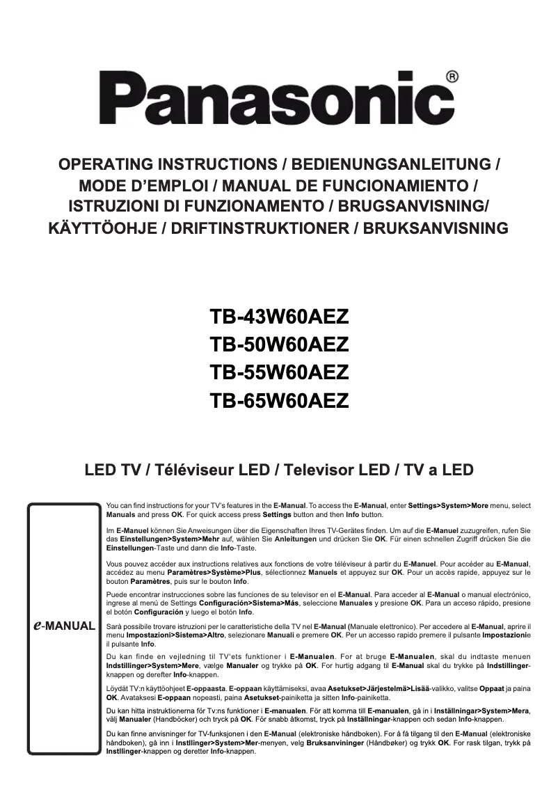First page image of the manual for TB-65W60AEZ