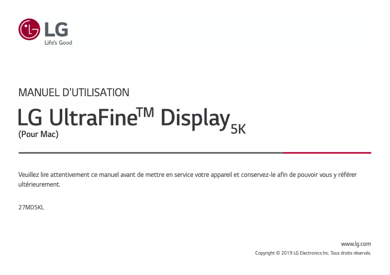 First page image of the manual for UltraFine 27MD5KL