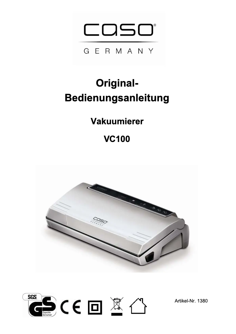 Page 1 of the manual User Manual Caso VC100