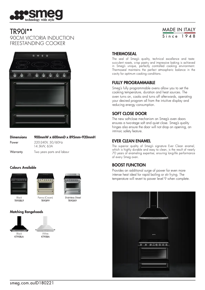 Page 1 of the manual Technical Sheet Smeg TR90IX9