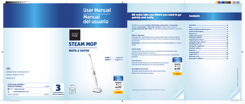 First page image of the manual for Steam Mop MD 16941