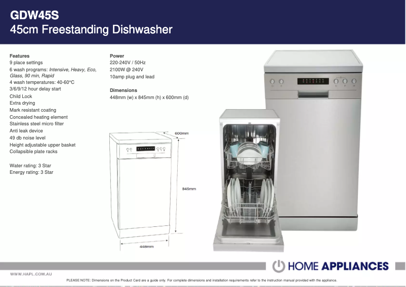 Page 1 of the manual Technical Sheet Euromaid GDW45S