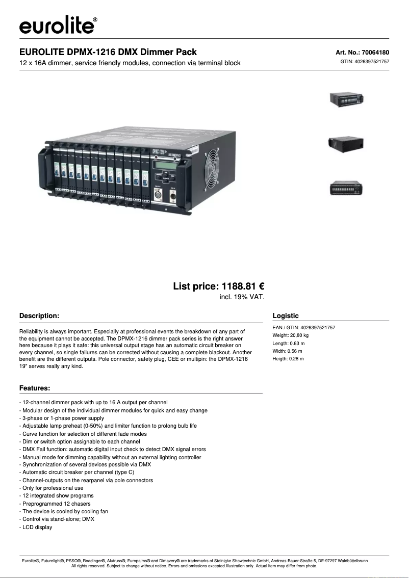 First page image of the manual for DPMX-1216 DMX