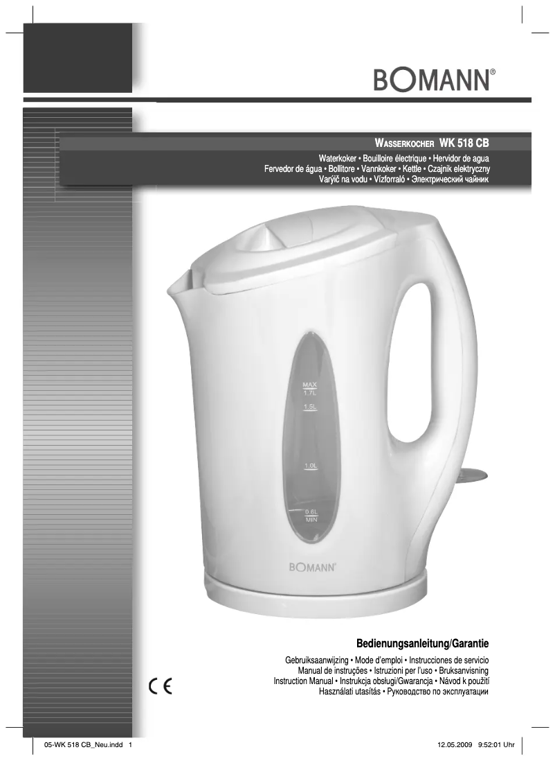 First page image of the manual for WK 518 CB